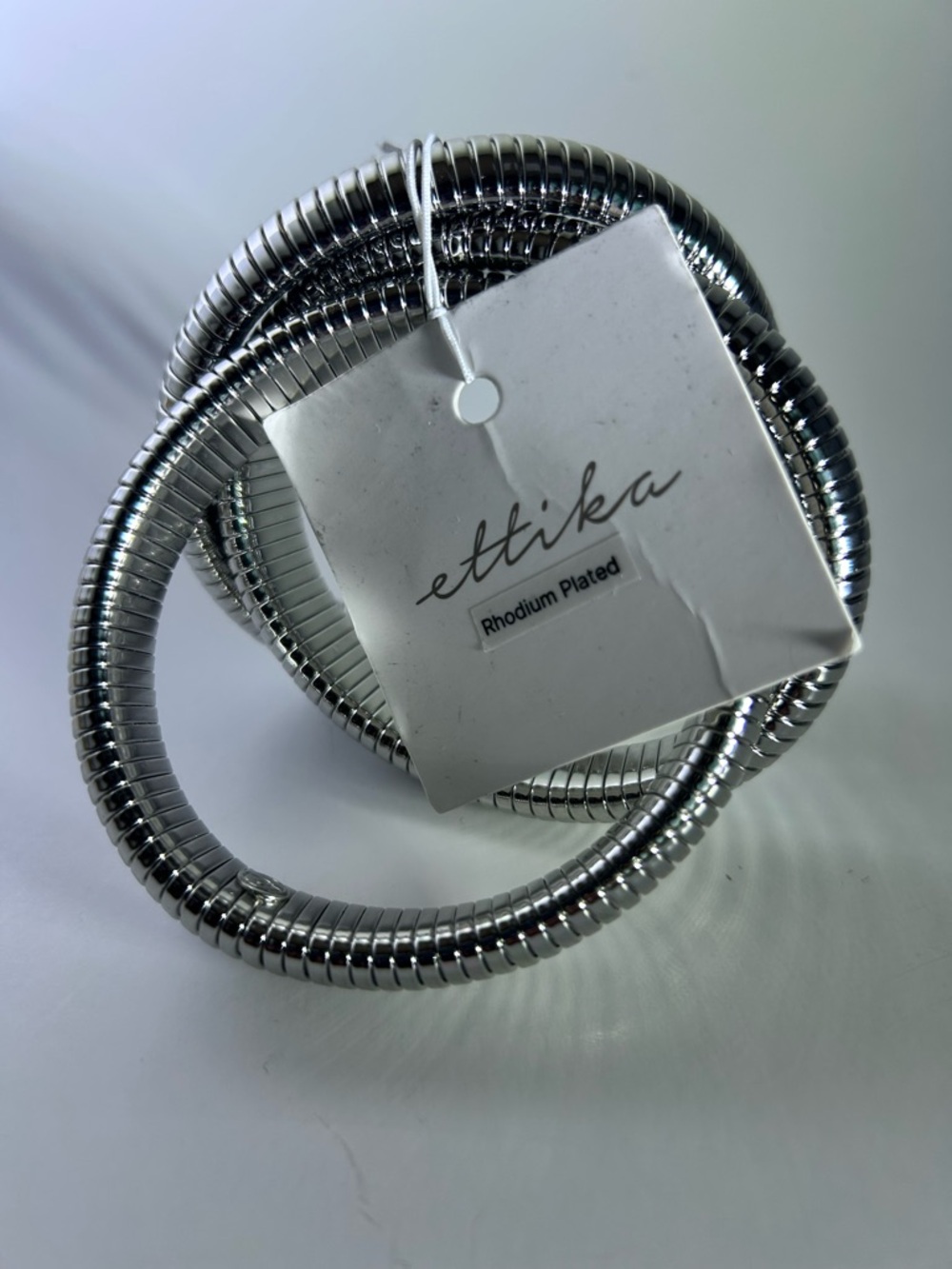 ettika Rhodium Plated Coil Stretch Bracelet in Silver - Picture 6 of 7